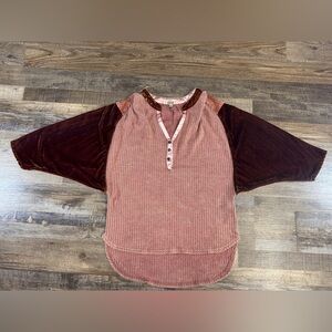 Gimmicks Waffle Knit Henley Top XS Velvet Sleeve Boho